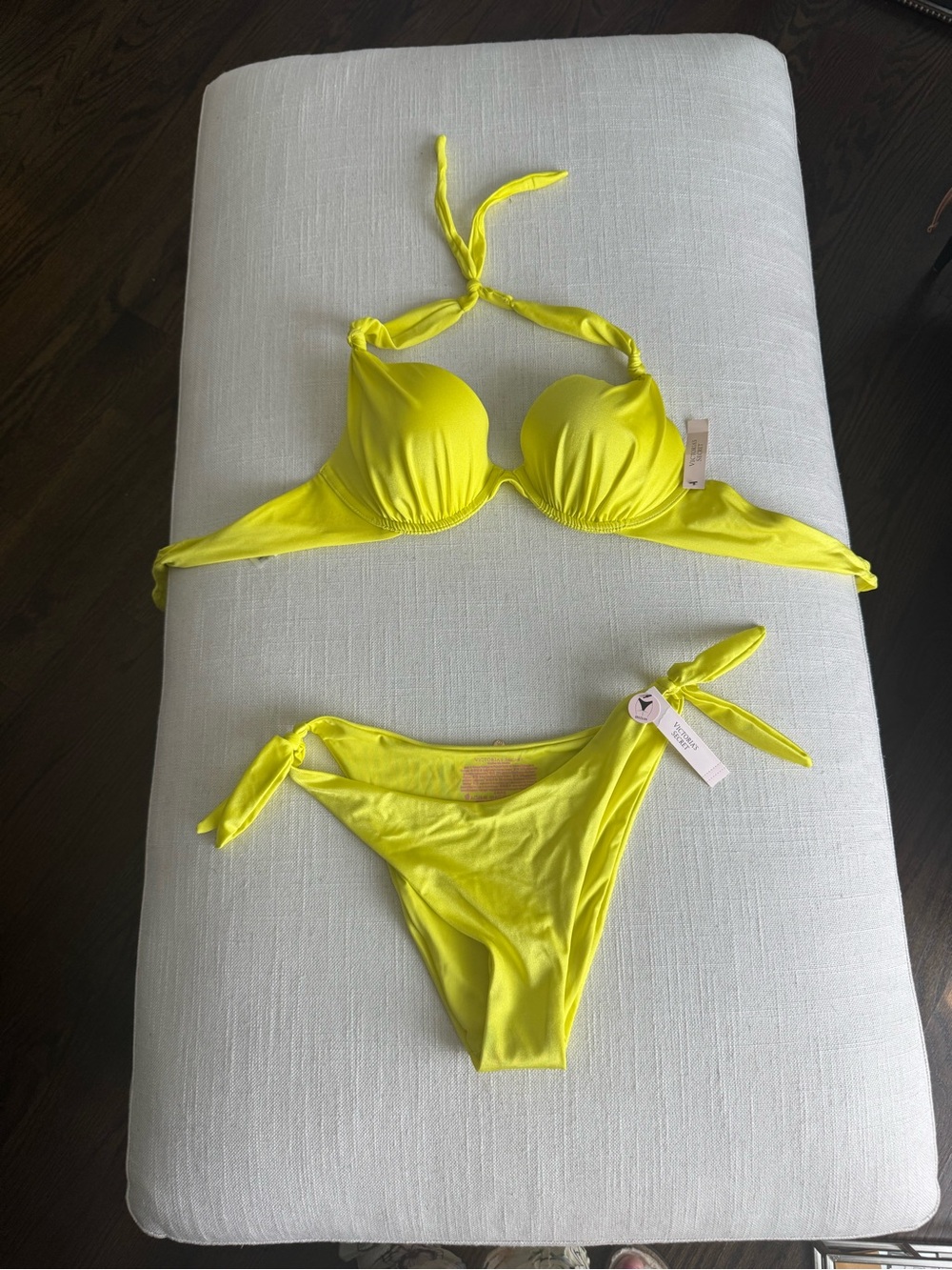 NWT Victoria’s Secret Neon Yellow Tie-Side Bikini Set